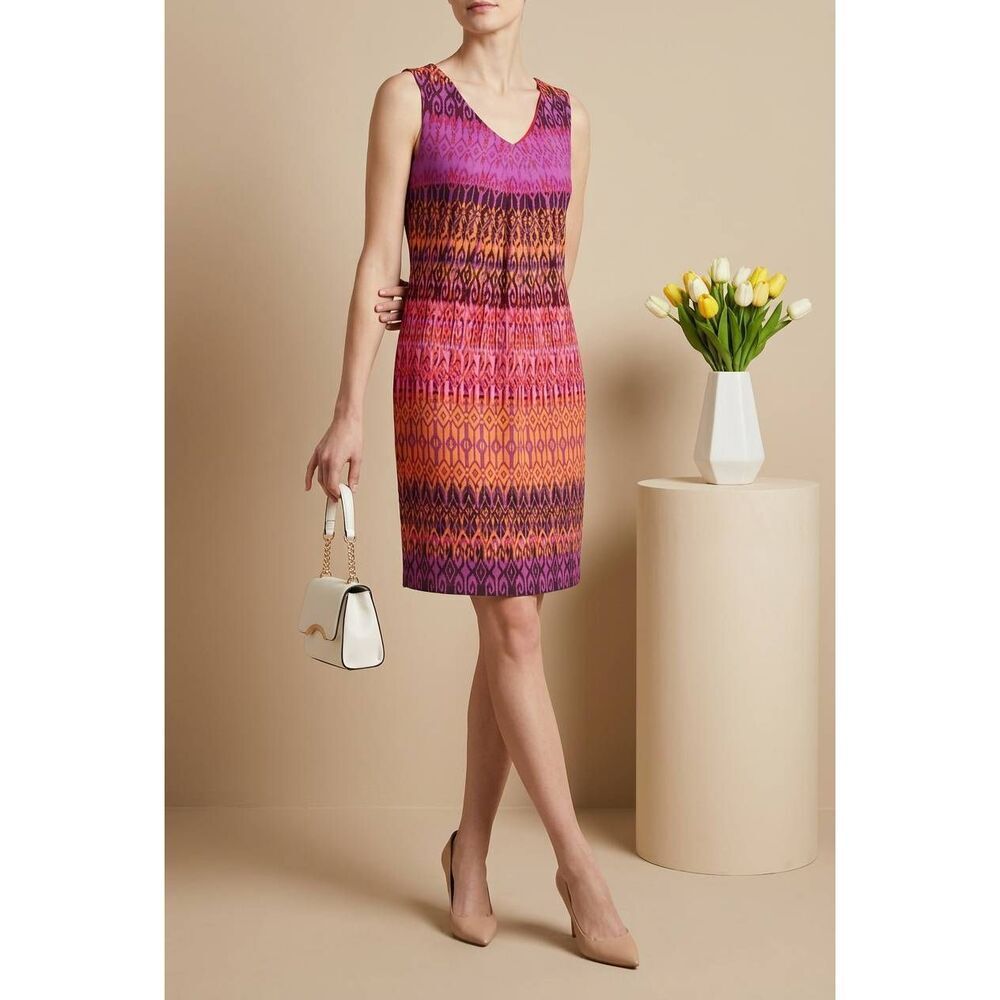 🍑Madison Leigh Multicolored Geo Print Vneck Sleeveless Dress Size 16